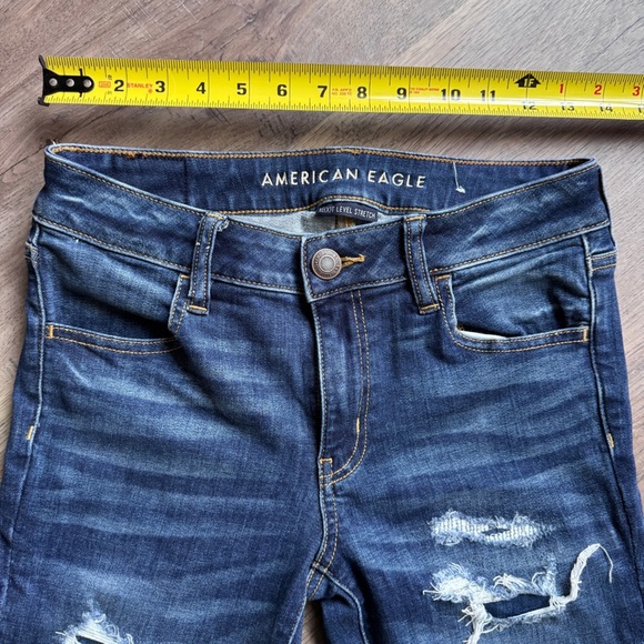 American Eagle Outfitters Dark Blue Distressed Jeggings - Size 6 Regular - Picture 3 of 13